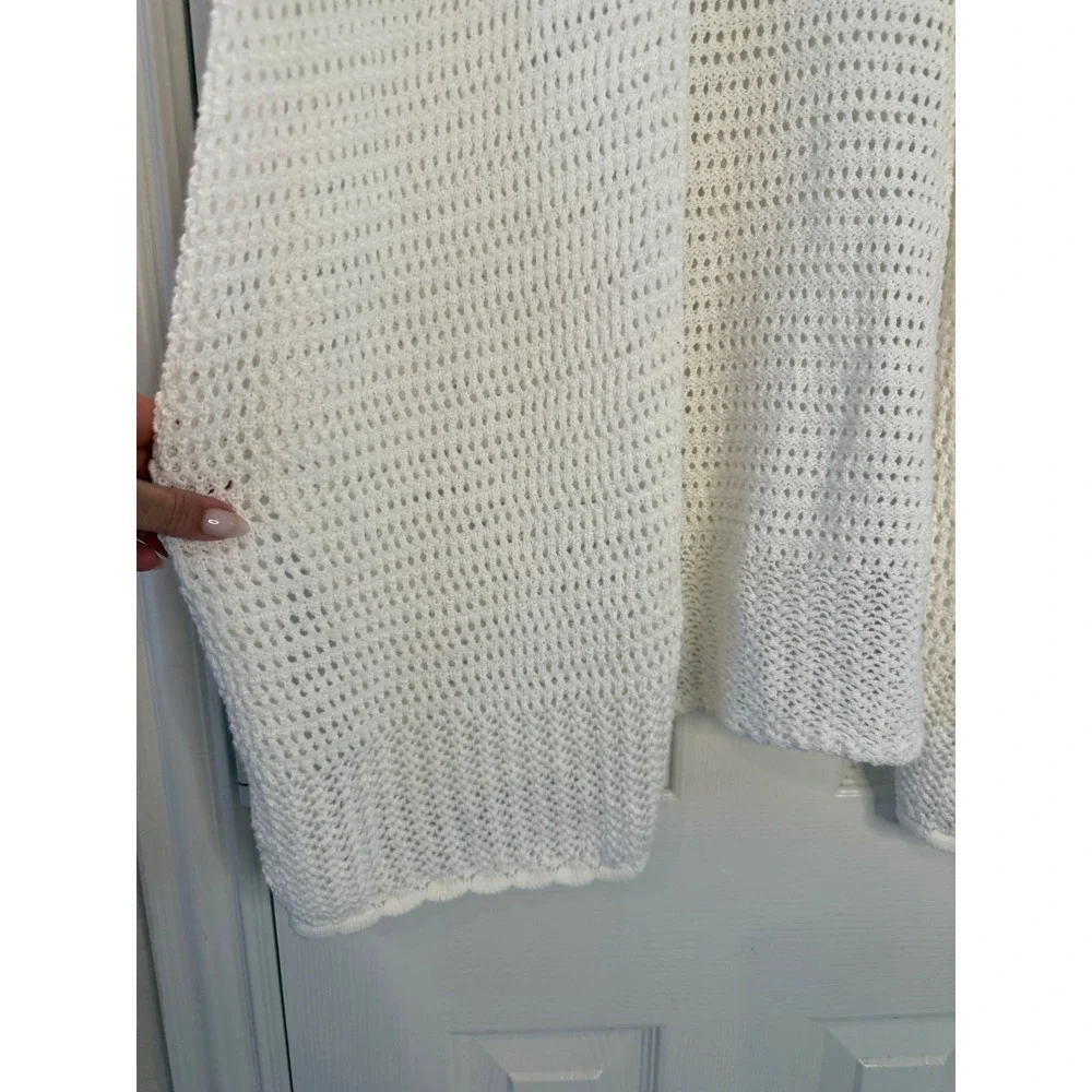 J. Crew White Open Knit Sleeveless Cardigan‎ Coastal Grandma Cotton Sweater